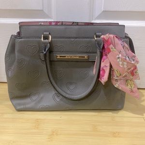 Betsey Johnson Gray Stitched Heart Handbag